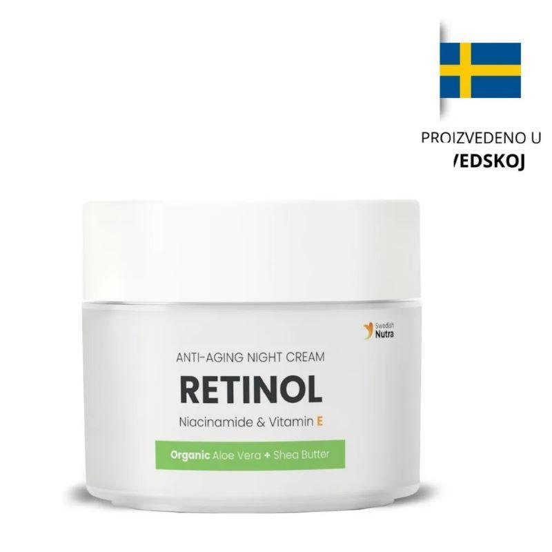 Noćna anti-age krema sa retinolom i niacinamidom intenzivno deluje tokom noći, smanjuje bore i linije, ujednačava ten i vraća koži vlagu i elastičnost.