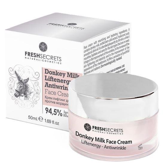 Anti-age krema za lice sa magarećim mlekom Fresh secrets , hranljivim i hidratantnim sastojcima.